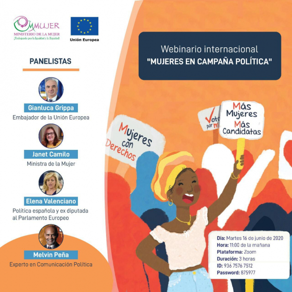 El Ministerio de la Mujer y la embajada de la Unión Europea ofrecerán “Mujeres en campaña” webinario gratuito para mujeres políticas
